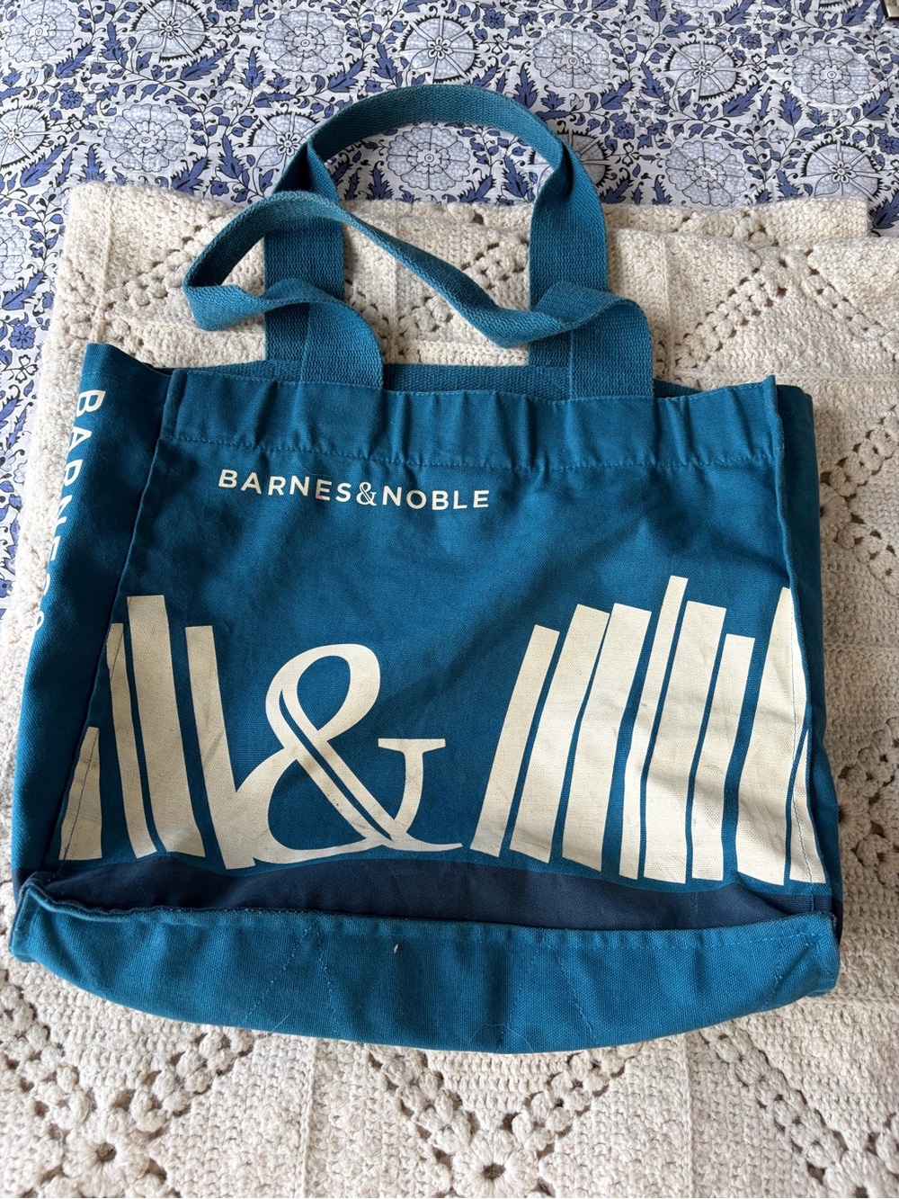 Barnes & Noble Teal Canvas Tote with Cream Logo iconic bookstore